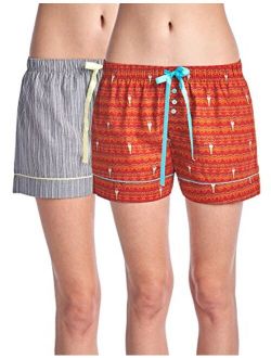 Casual Nights Women's 2 Pack Cotton Woven Lounge Boxer Shorts