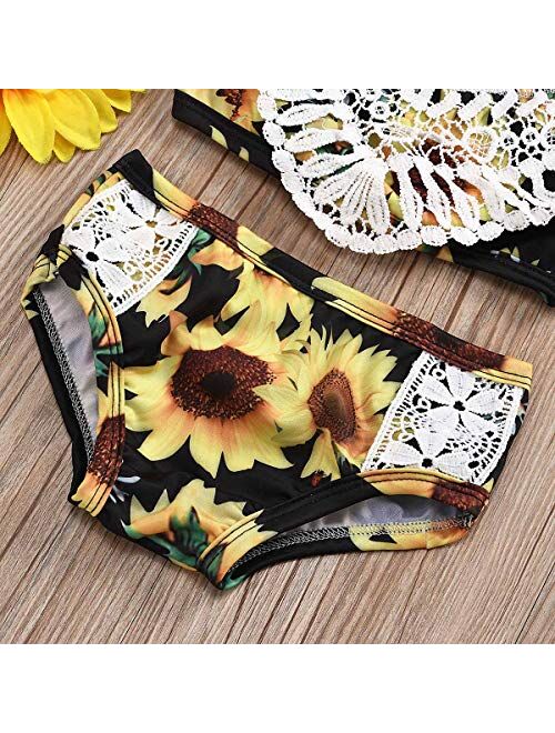 Toddler Baby Girl Swimsuit Floral Lace Sling Bikini Shell Flower Top + Shorts Bathing Suits