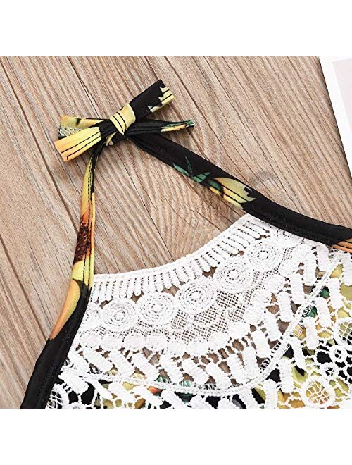 Toddler Baby Girl Swimsuit Floral Lace Sling Bikini Shell Flower Top + Shorts Bathing Suits