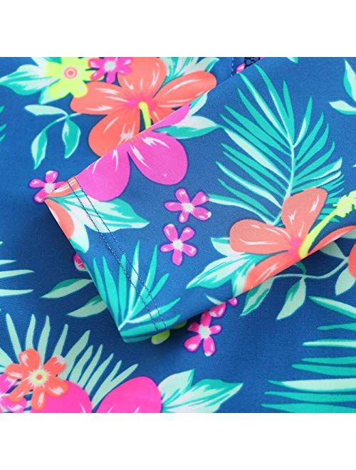 Girls Long Sleeve Rash Guard One Piece Swimsuit Kids UPF 50+ Sun Protection Swimwear Rainbow Striped Bathing Suit 3-14 Years