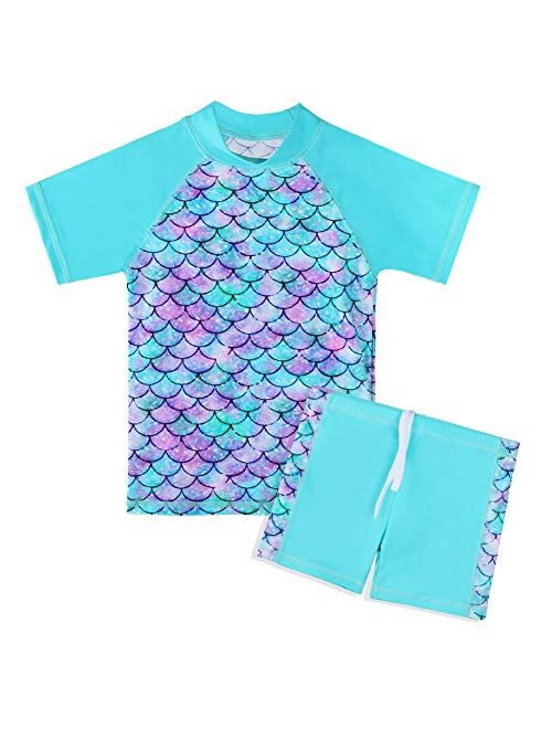TFJH E Girls Swimsuit UPF 50+ UV Kids Two Piece Swimwear Sunsuit 2-6 Years