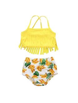 YOUNGER TREE Toddler Baby Girl Swimsuit Dinosaur Tassel Sling Bikini Top+Shorts Bathing Suits Beachwear Summer Clothes