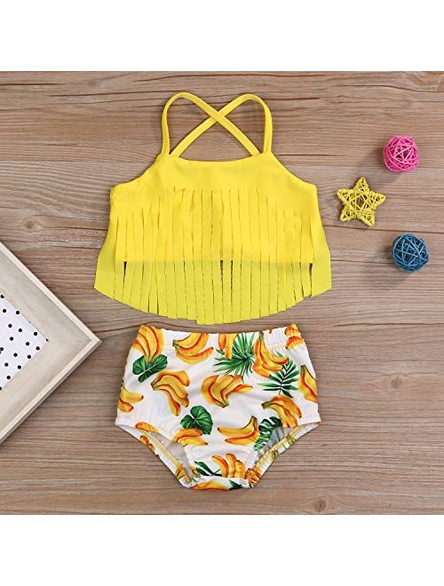 Coconut Waves Print Bikini Set 1-5T Toddler Baby Girls Swimsuit Outfit Halter Strap Crop Top