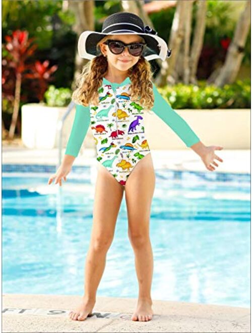 uideazone Girls Long Sleeve One Piece Swimsuit Zipper UPF 50+ Rashguard Swimwear 1-6Y
