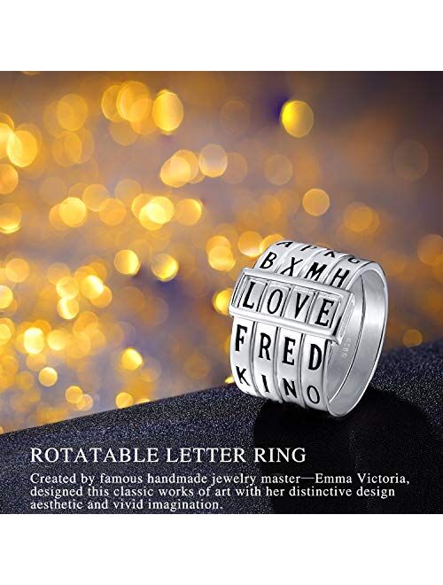 925 Sterling Silver Rings Rotatable Letter Ring Handmade Jewelry Unique Gift for Women