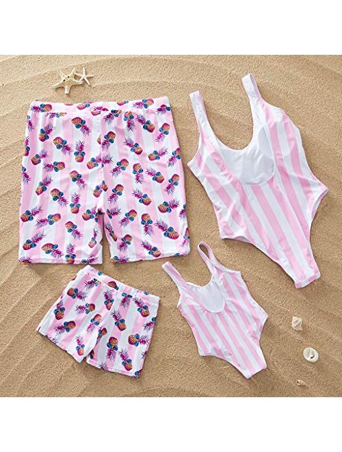 IFFEI Family Brother Sister Siblings Matching Swimsuit Pineapple Printed Striped Monokini One Piece Bathing Suit