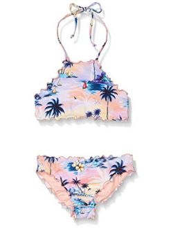 Hobie Girls' Big High Neck Bikini Top and Hipster Bottom Swimsuit Set