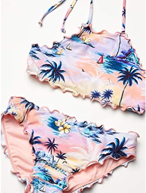 Hobie Girls' Big High Neck Bikini Top and Hipster Bottom Swimsuit Set