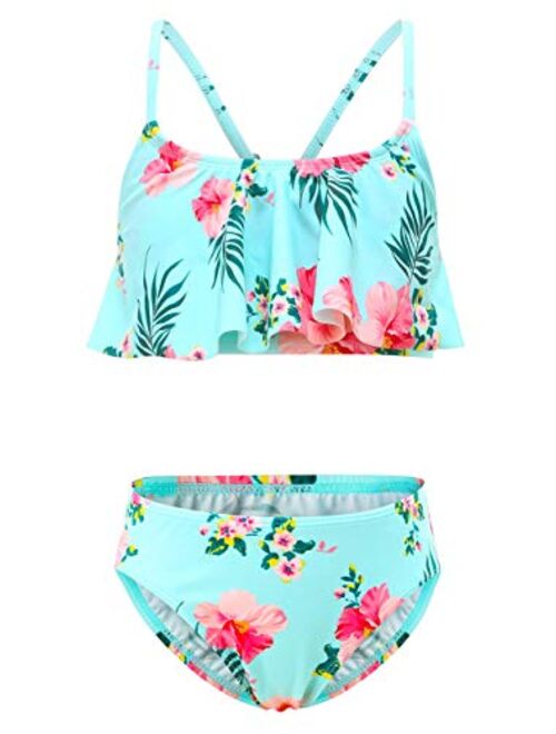 Girls Two Piece Swimsuits Bikini Set Rainbow Strips Swimwear Summer Beach Bathing Suit