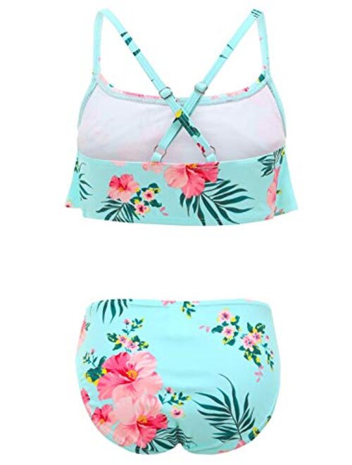 Girls Two Piece Swimsuits Bikini Set Rainbow Strips Swimwear Summer Beach Bathing Suit