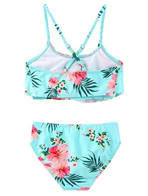 Girls Two Piece Swimsuits Bikini Set Rainbow Strips Swimwear Summer Beach Bathing Suit