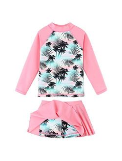 BAOHULU Girl's Two-Piece Long Sleeve Swimsuits UPF50+ Rash Guard Kids Bathing Suit