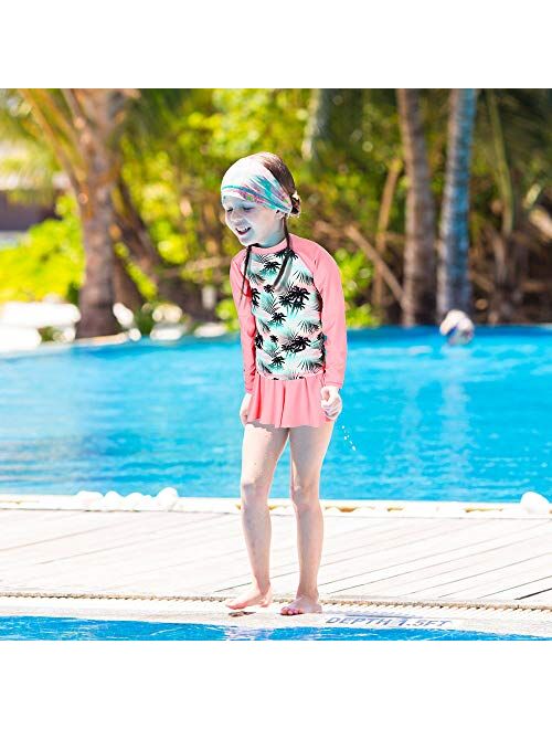 Rash Guard Kids Bathing Suit BAOHULU Girls Two-Piece Long Sleeve Swimsuits UPF50 