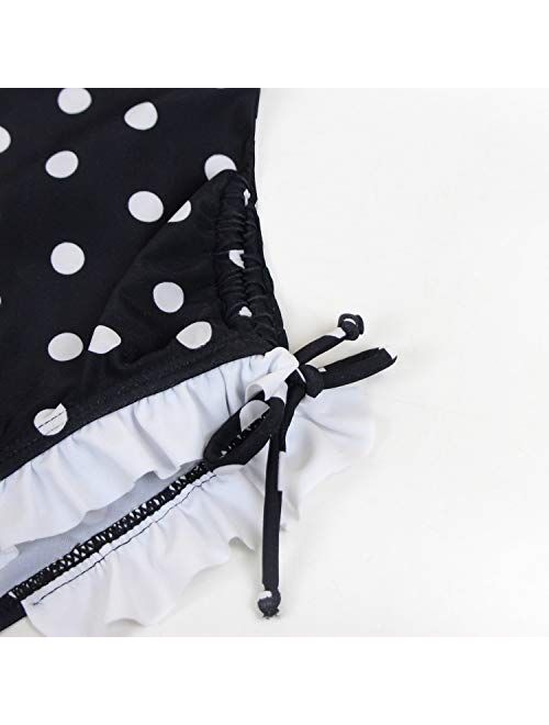Girls Kids Bathing Suits Polka Dot Simplified/Long Sleeve Daisy Beach Sport 1-Piece Swimsuit(FBA)