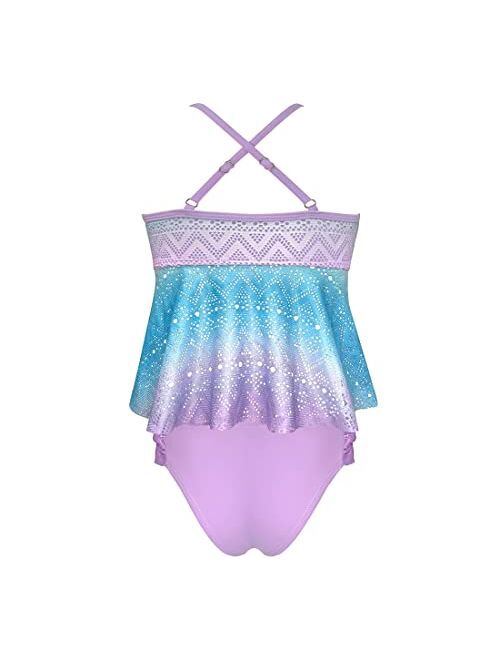 SHEKINI Girls Bathing Suit Ruffles Flounce Printed Tie Side Two Piece Bikini Set