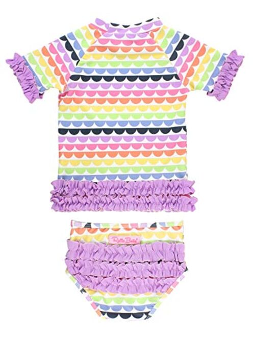 2-Piece Short Sleeve Rash Guard Bikini w/Ruffles RuffleButts Baby/Toddler Girls UPF 50