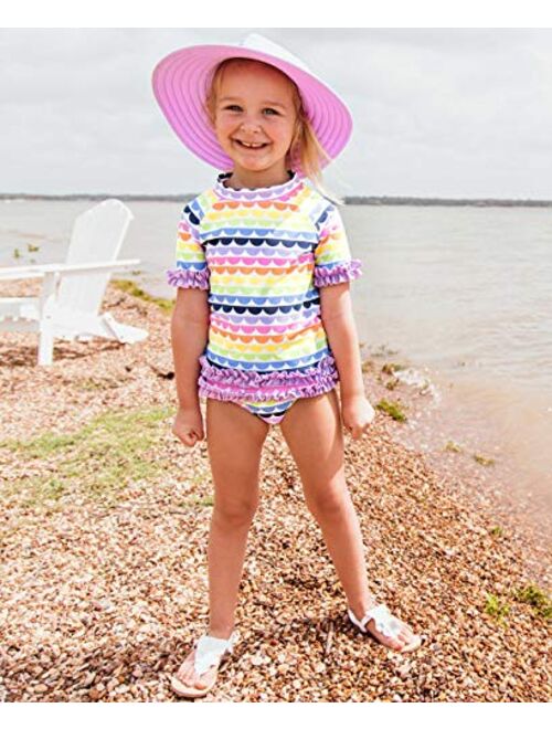 2-Piece Short Sleeve Rash Guard Bikini w/Ruffles RuffleButts Baby/Toddler Girls UPF 50