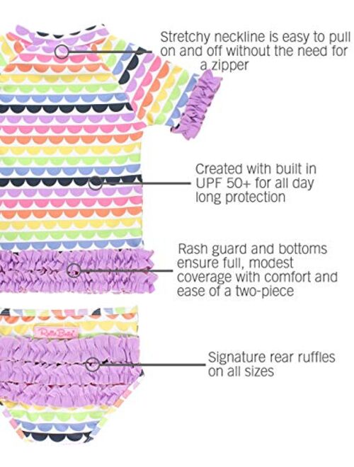 RuffleButts Girls UPF 50+ 2-Piece Short Sleeve Rash Guard Bikini w/Ruffles