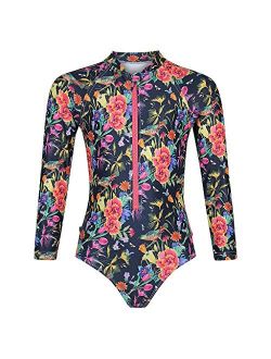 Tame the Sun Long Sleeve Swimsuit for Girls, UPF 50+, Ages 3-12 - Frills, One Piece Rash Guard Girls Bathing Suit