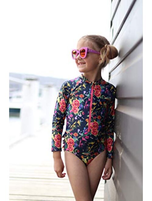 Tame the Sun Long Sleeve Swimsuit for Girls, UPF 50+, Ages 3-12 - Frills, One Piece Rash Guard Girls Bathing Suit