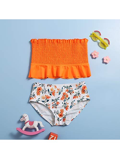 Lemoonlemone Girl's Bikini Set Crop Flounce Two Piece Swimsuits Kids Haler Bathing Suits