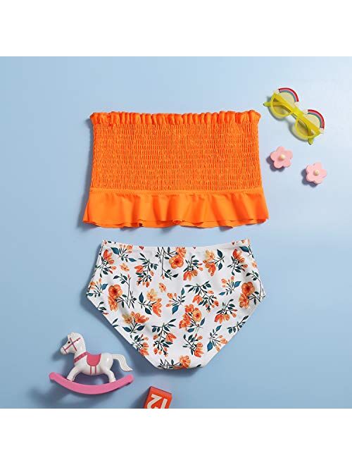 Lemoonlemone Girl's Bikini Set Crop Flounce Two Piece Swimsuits Kids Haler Bathing Suits