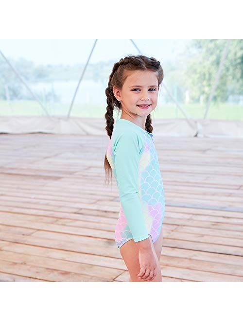 Girls Rash Guard Long Sleeve One Piece Swimsuits Stripes Zipper Bathing Suits UPF 50+/Sun Protection