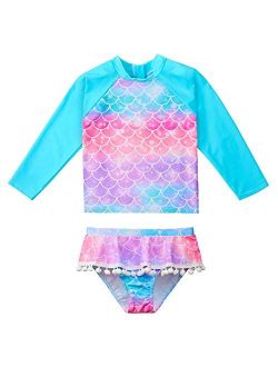 MHJY Girls Rash Guard Swimsuit 2-Piece Long Sleeve Bikini Set Swimwear Bathing Suit