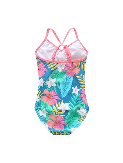 Mardonskey Girls One Piece Swimsuits Hawaiian Ruffle Swimwear Beach Bathing Suit for Summer Vacation