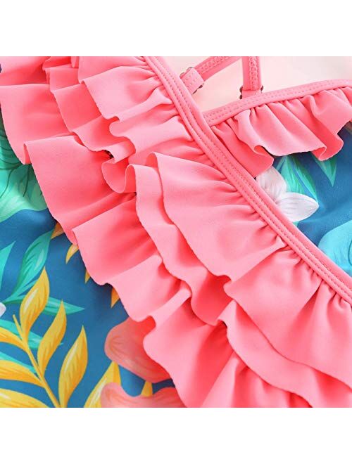 Mardonskey Girls One Piece Swimsuits Hawaiian Ruffle Swimwear Beach Bathing Suit for Summer Vacation