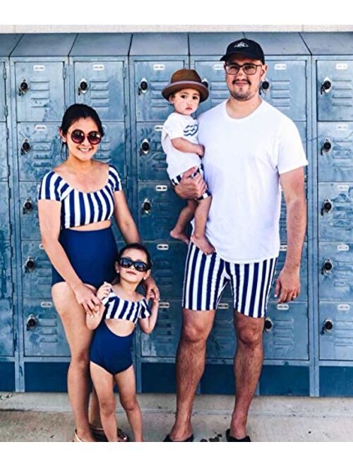 IFFEI Family Matching Swimwear One Piece Bathing Suit Striped Hollow Out Monokini Mommy and Me Beachwear