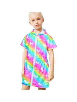 Sylfairy Unicorn Cover Up for Girls Terry Swim Cover Ups Hooded Terry Kids Cover Up Bathing Suit Beach Dress 4-9Years