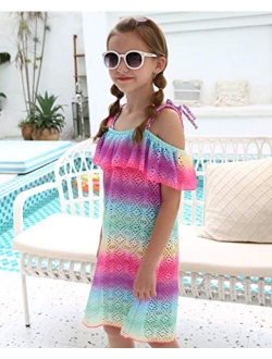 Off Shoulder Ruffle Swimming Cover Up iDrawl Girls Cover-ups Swimsuit Beach Dress 