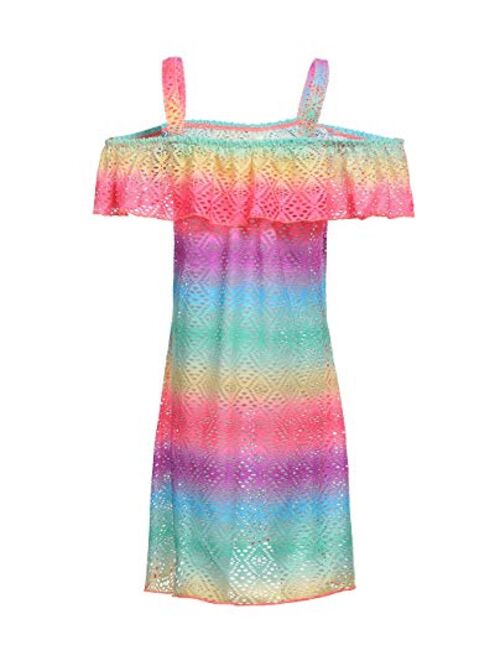 iDrawl Girls' Cover-ups Swimsuit Beach Dress, Off Shoulder Ruffle Swimming Cover Up