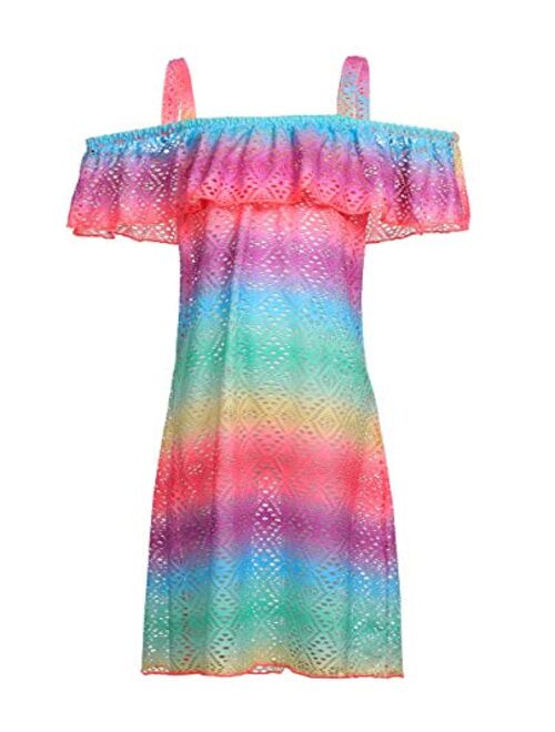 iDrawl Girls' Cover-ups Swimsuit Beach Dress, Off Shoulder Ruffle Swimming Cover Up