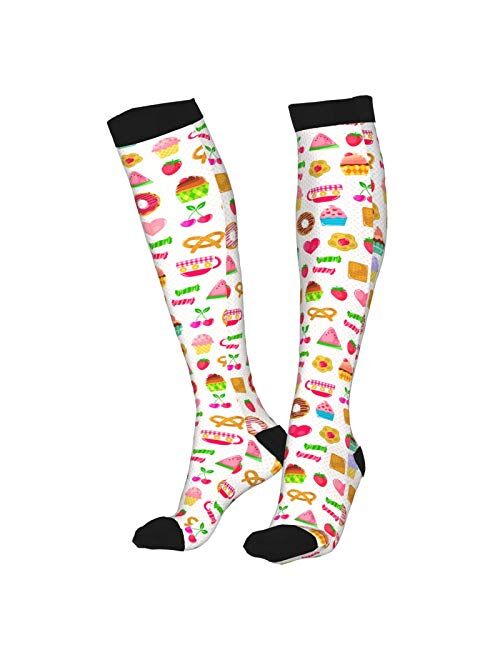 BCYYY Cute Candy Lollipop Apple Print Sweet Cookies Women's Over Knee High Socks