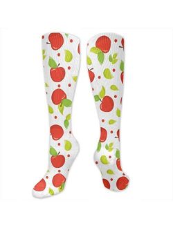 Red Apple Polyester Cotton Over Knee Leg High Socks Humor Unisex Thigh Stockings Cosplay Boot Long Tube Socks for Sports Gym Yoga Hiking Cycling Running Football