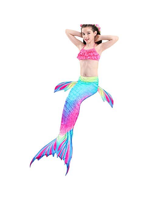 SANNYHHOOT Girl's Mermaid Tail Swimsuit For Swimming Bikini Set Sea-Maid Bathingsuit