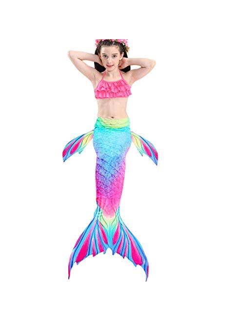 SANNYHHOOT Girl's Mermaid Tail Swimsuit For Swimming Bikini Set Sea-Maid Bathingsuit