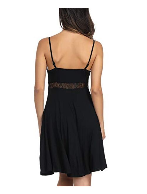Zexxxy Women Lace Sleepwear Lingerie Full Slip V-Neck Nightgown Nightwear Dress