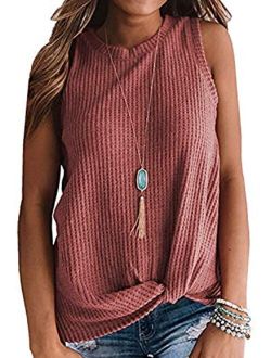 OWIN Women's Tank Tops Sleeveless Shirts Waffle Knit Tank Loose Shirts with Twist Knot Casual Tanks