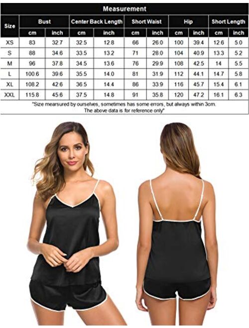 SWOMOG Womens V Neck Sexy Lingerie Silk Satin Pajamas Cami Shorts Set Nightwear