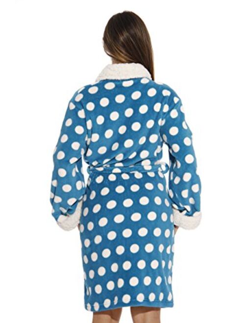 Just Love Sherpa Trim Plush Robe for Women - Polka Dot