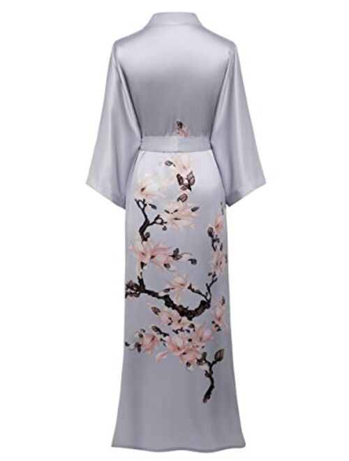 BABEYOND Kimono Robe Cover up Long Floral Satin Sleepwear Silky Bathrobe Bachelorette Robe