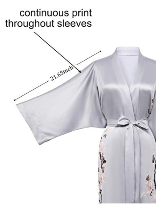 BABEYOND Kimono Robe Cover up Long Floral Satin Sleepwear Silky Bathrobe Bachelorette Robe