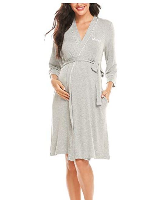 Molliya Maternity Nursing Robe Women Printed Pregnancy Hospital Delivery Pockets Bathrobe