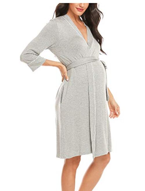 Molliya Maternity Nursing Robe Women Printed Pregnancy Hospital Delivery Pockets Bathrobe