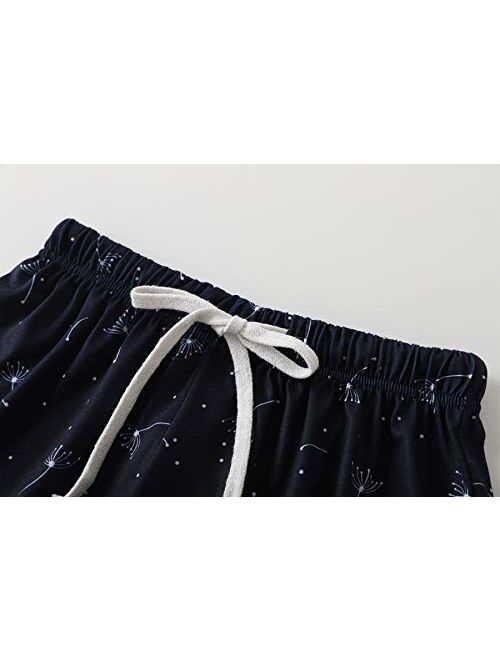 HONG HUI Pajamas for Women Short Sleeve Top with Pants Summer Sleepwear Pjs Set