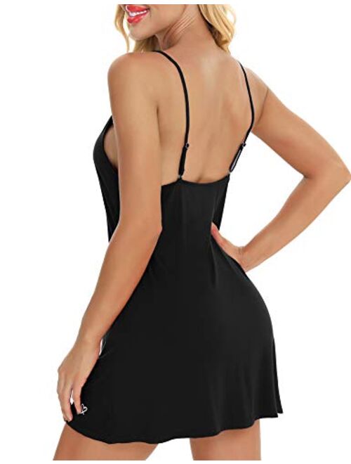 RSLOVE Sleepwear Women Lingerie Chemise Sexy V-Neck Full Slip Nightwear Babydoll Nightgown Dress