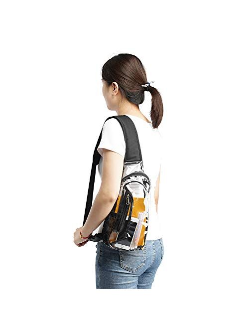 Clear Sling Bag Stadium Approved PVC Crossbody Shoulder Backpack Transparent Casual Chest Daypack for Women & Men Perfect for Hiking,Stadium and Sport Event（Black） 